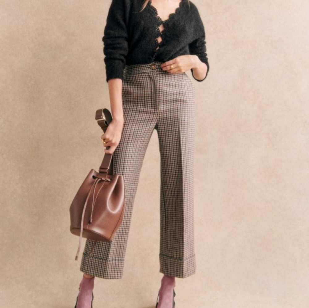 Sezane Damon Trousers. Size 36. Check Print.